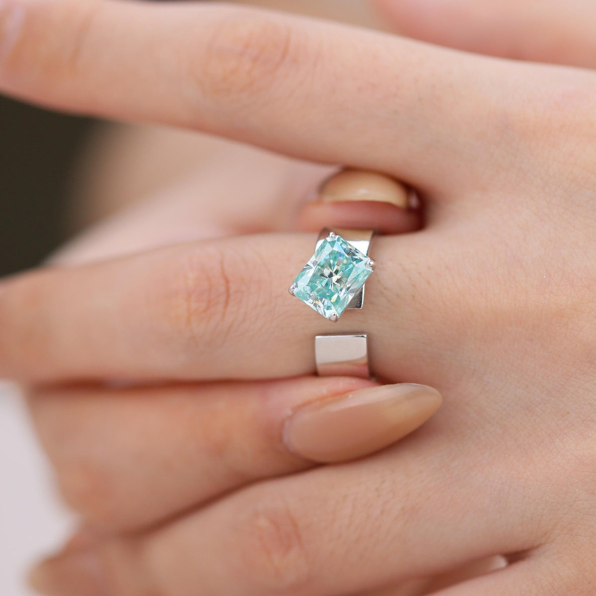 3 Carat Moissanite Ring, Open Adjustable S925 Silver Radiant-Cut Color Stone Ring, Women’s Promise Ring product image