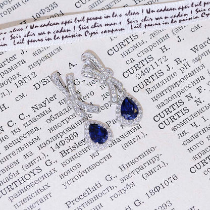 Royal Blue Teardrop Drop Earrings in 925 Silver, Bow Design for Women