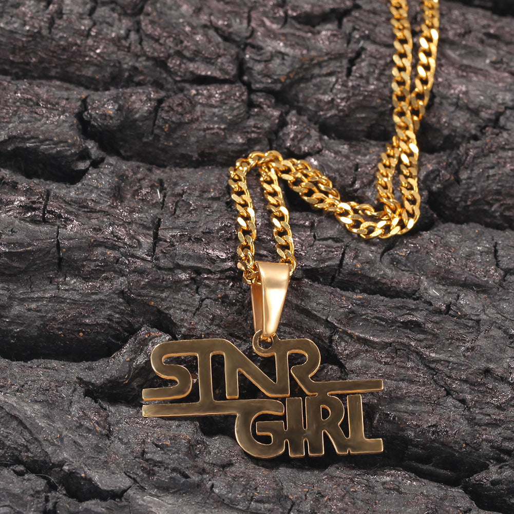 Vintage Stainless Steel Pendant Necklace with 60cm Cuban Chain for Women product image