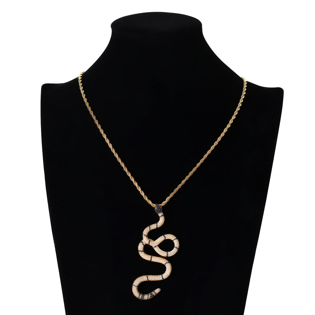 Hip Hop Snake Cubic Zirconia Pendant Necklace for Men and Women