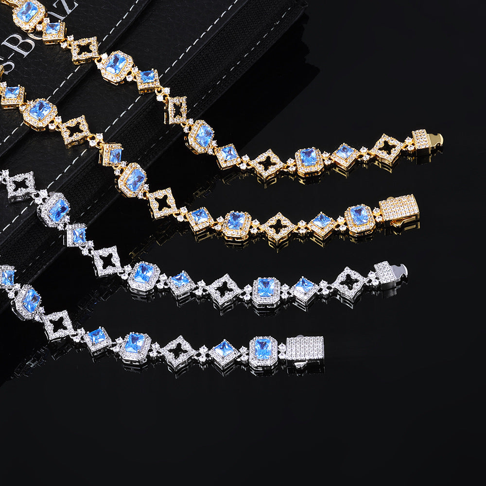11 mm Blue CZ Geometric Halo Link Hip Hop Necklace or Bracelet with Copper Base - CHA425 product image