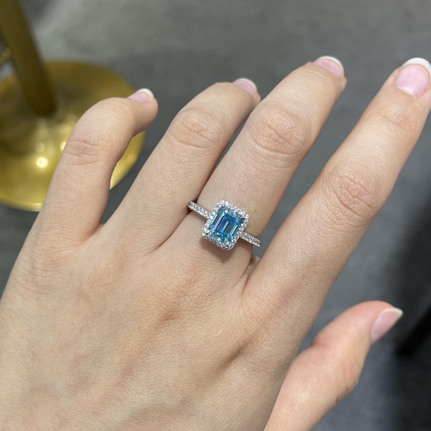 Blue Emerald-Cut Moissanite Ring & Earrings Set, 1-Carat, 18K Gold Plated S925 Silver product image