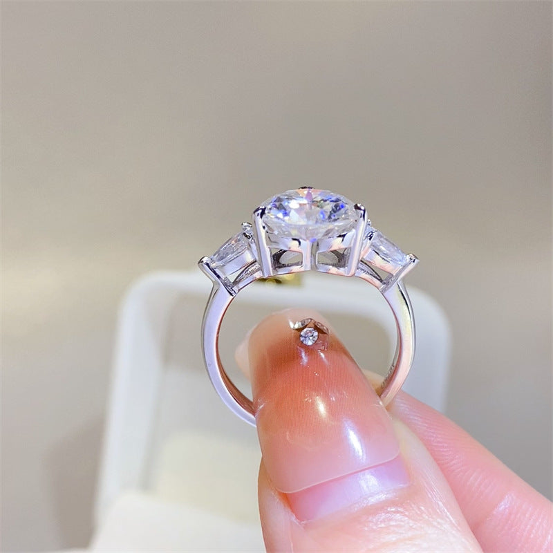 3 Carat Moissanite Ring for Women, Three-Stone Engagement Ring with Round Center and Pear Side Stones product image
