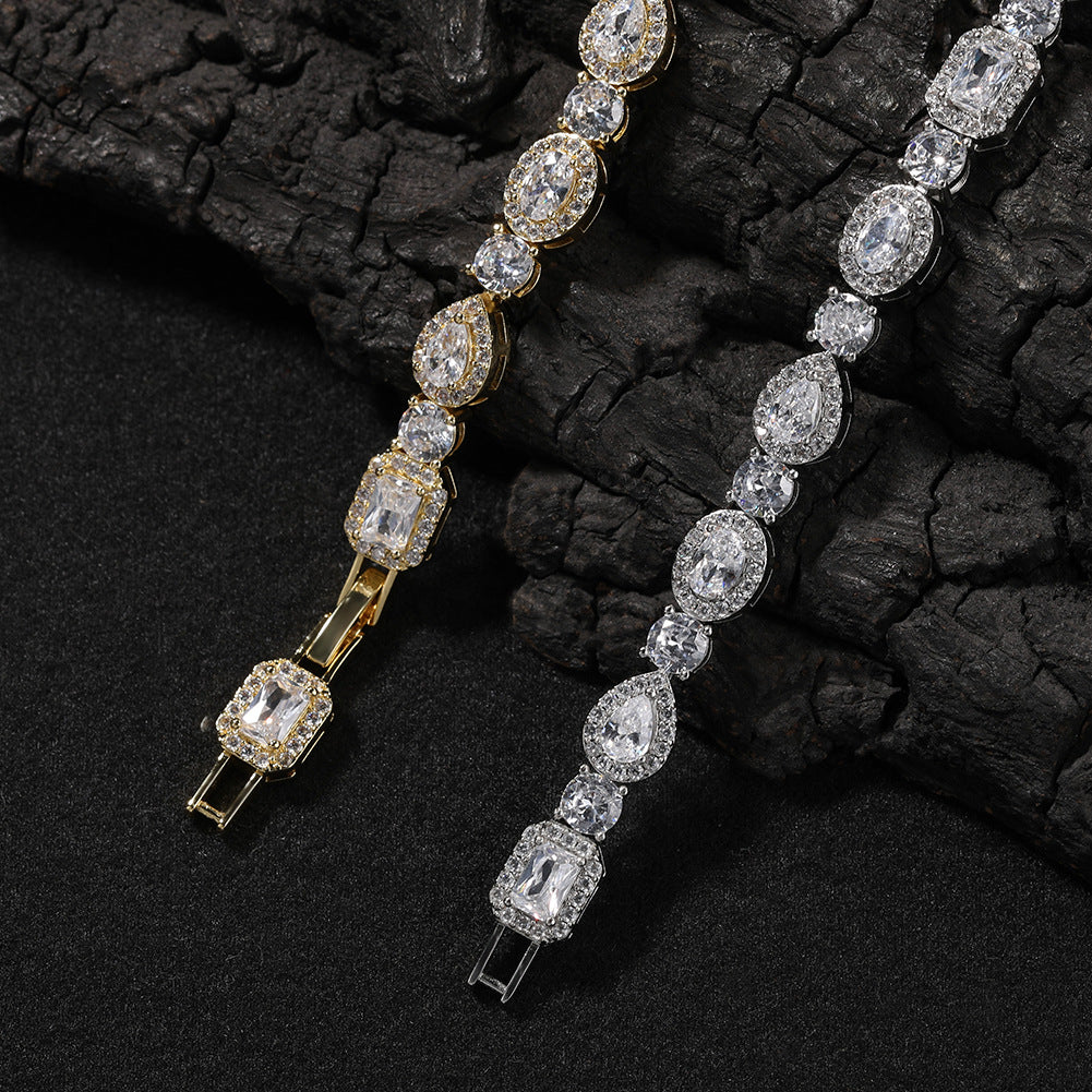 Unisex Cubic Zirconia Geometric Chain Bracelet in Gold, Silver & Rose Gold - Adjustable Statement Jewelry