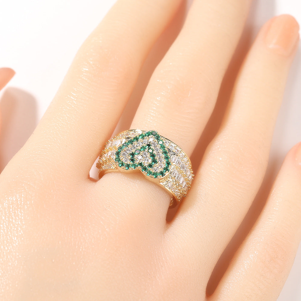 Unisex Hip Hop Heart Ring with Cubic Zirconia in Gold or Silver Tone product image