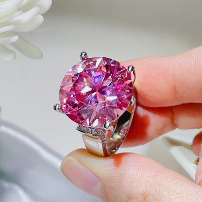 Pink Moissanite Ring for Women – 20 Carat Round Solitaire Statement Ring