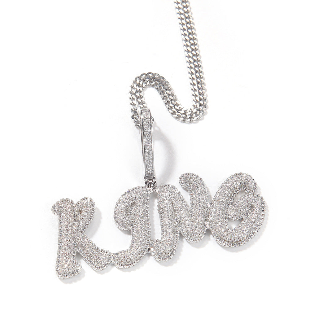Custom Bubble Letter Pendant Necklace with Cubic Zirconia – Gold or Silver Personalized Name Chain
