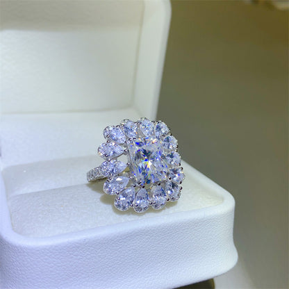 Radiant Cut Halo Moissanite Ring for Women – D Color VVS1 1 Carat, 2 Carat or 3 Carat Engagement Ring