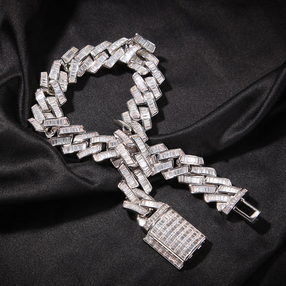 Iced Out Cuban Link Chain Necklace with Lock Pendant for Women & Men, Gold Plated or Silver Plated Cubic Zirconia Statement Necklace