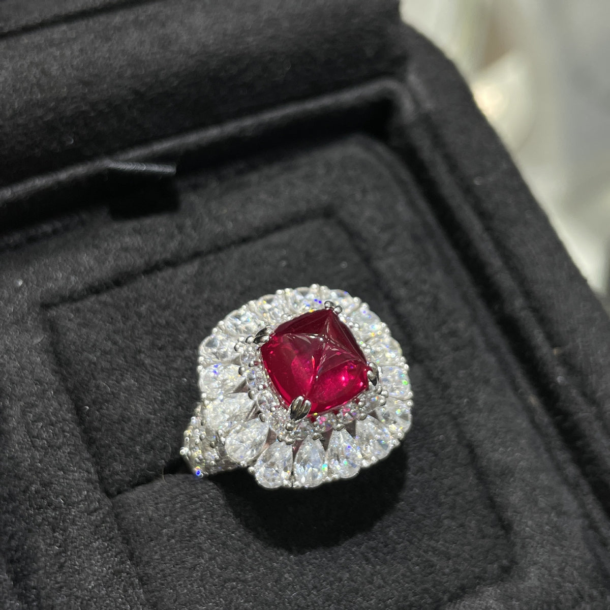 Vintage Cushion-Cut Gemstone Halo Ring, S925 Silver 18K Gold Plated product image