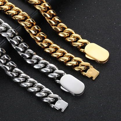 6-12 mm Polished Rounded Cuban Hip Hop Necklace with Stainless steel Base - CHA030