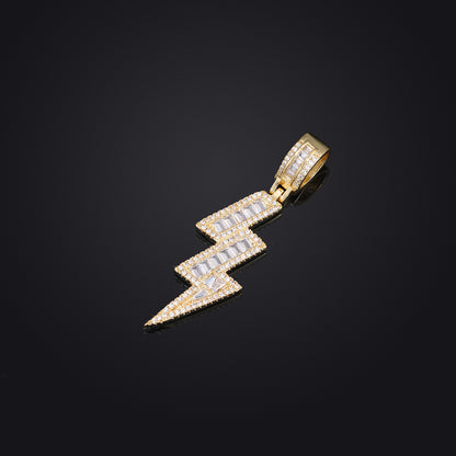 Lightning Bolt Zircon Pendant Necklace, Hip Hop Chain Jewelry for Men