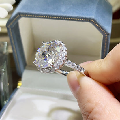10 Carat Moissanite Halo Ring for Women - Round Cut Engagement Ring with Pavé Band