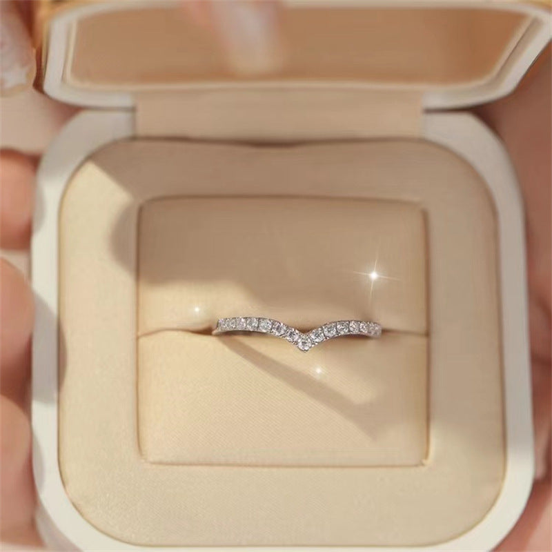 Moissanite V Shape Ring for Women, U Curve Pave Wedding Promise Ring product image
