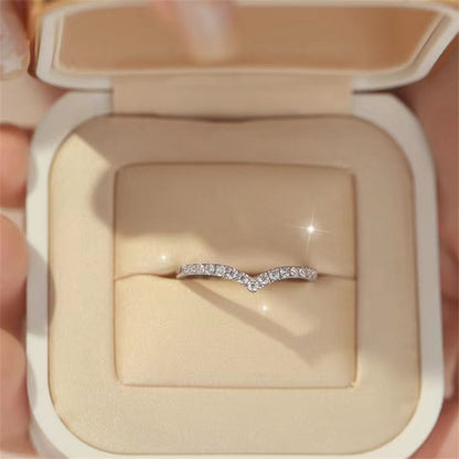 Moissanite V Shape Ring for Women, U Curve Pave Wedding Promise Ring