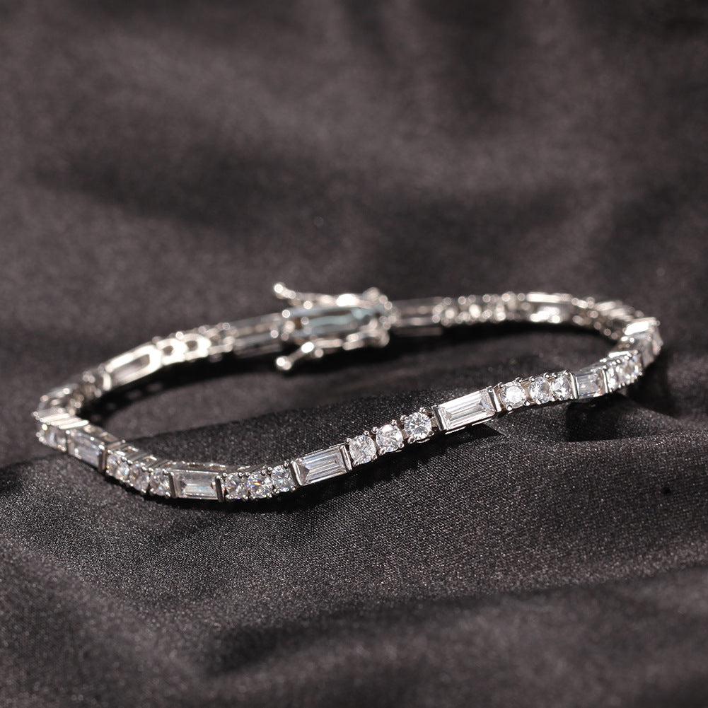 Unisex Geometric Cubic Zirconia Tennis Bracelet in Gold or Silver Tone, Square Link Hip Hop Chain Bracelet