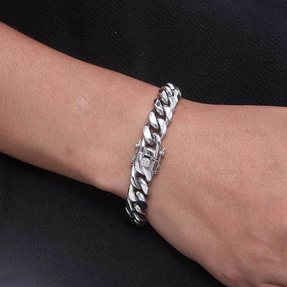 6-18 mm Polished Cuban with Decorative Clasp Stainless steel Bracelet - CHA004 product image