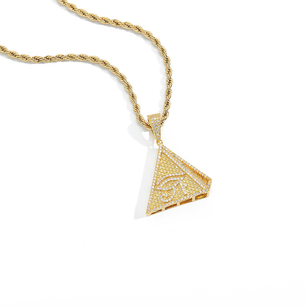 Hip Hop Vintage Geometric Cubic Zirconia Pendant Necklace for Men and Women