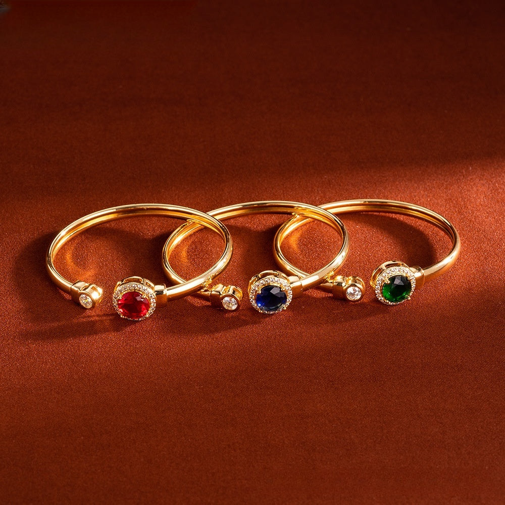 Ruby Circle Minimalist Cuff Bracelet for Women
