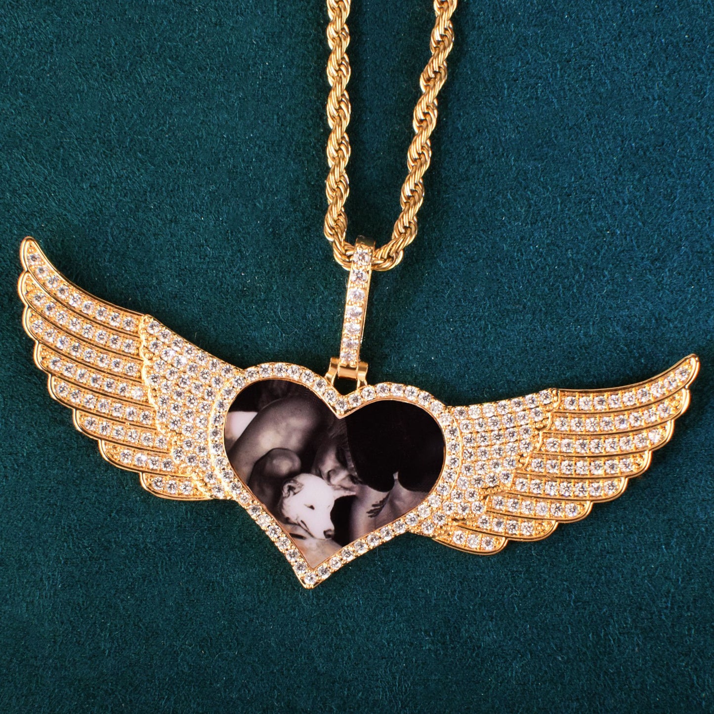 Iced Out Winged Heart Pendant Necklace
