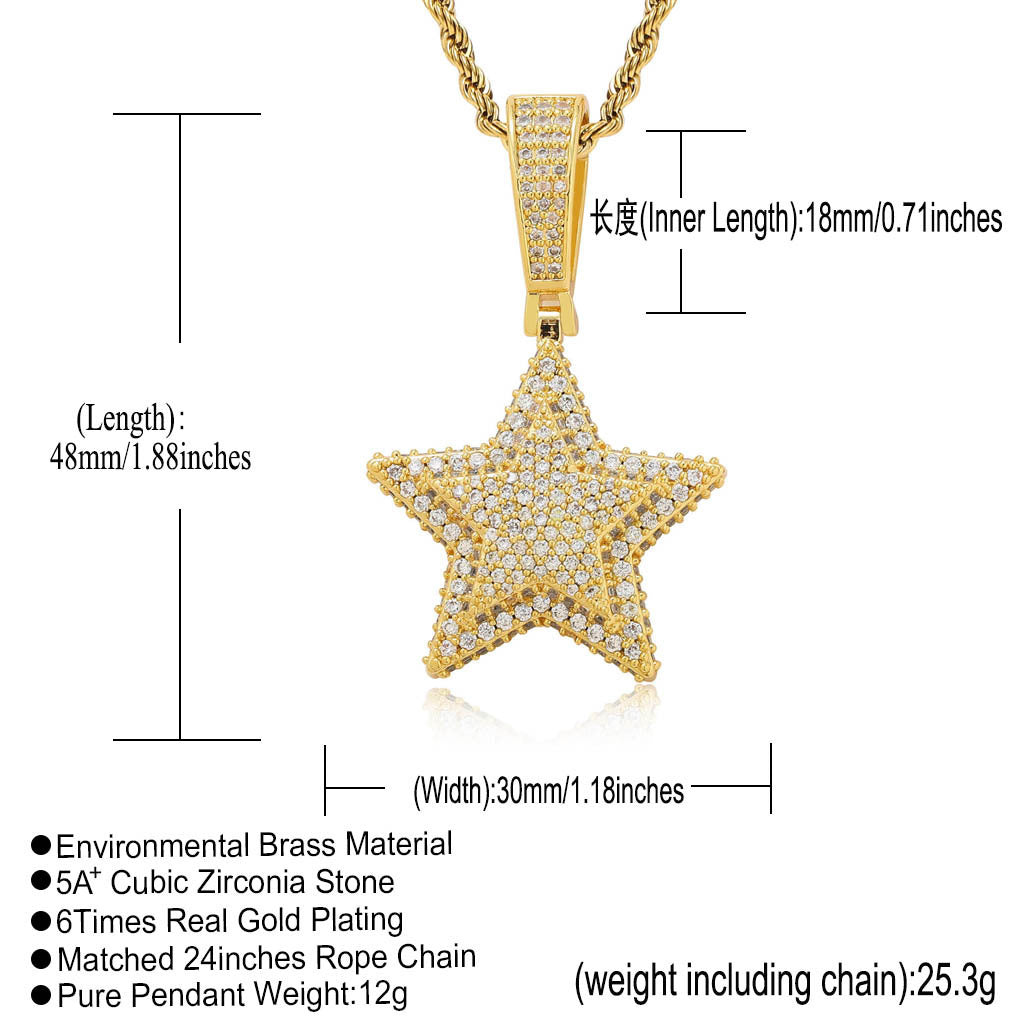 Hip Hop Star Copper Pendant Necklace for Men and Women