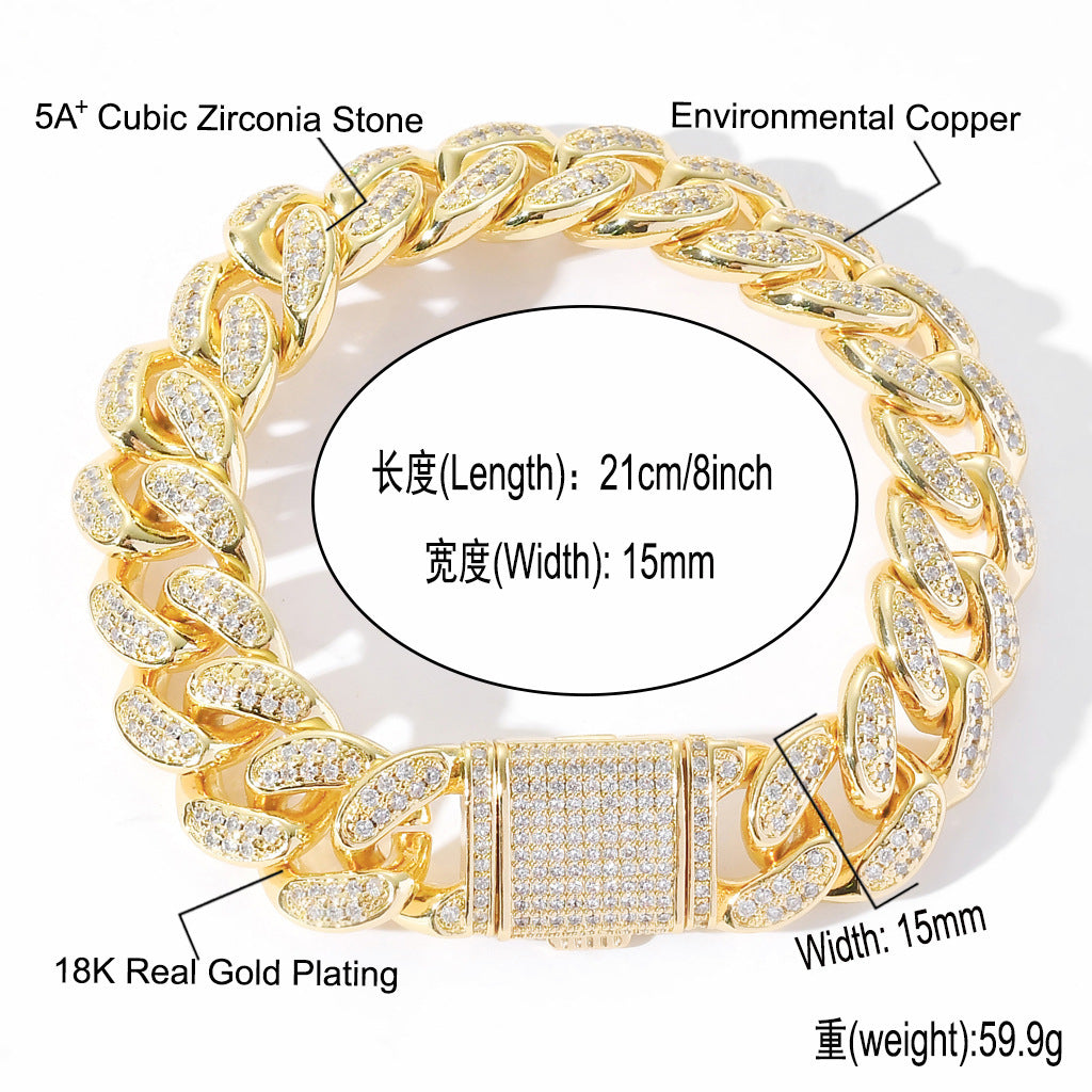 Hip Hop Minimalist Cross Square Cuban Link Cubic Zirconia Bracelet for Men