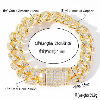Hip Hop Minimalist Cross Square Cuban Link Cubic Zirconia Bracelet for Men