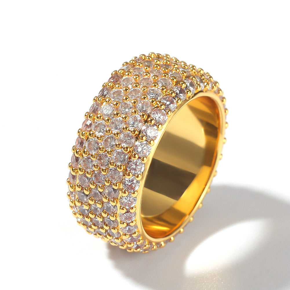 Unisex Round Cubic Zirconia Statement Ring in Gold or Silver Tone – Hip Hop Style Band, Sizes 6-10