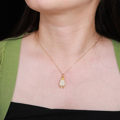 Iced Out Moissanite Power Plug Pendant Necklace in Gold Tone