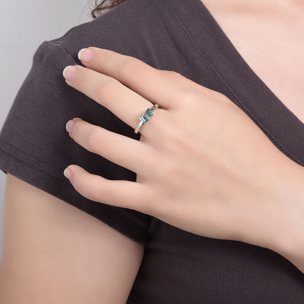 Green Radiant Cut Moissanite Ring for Women, S925 Silver 18K Gold Plated Promise Ring product image