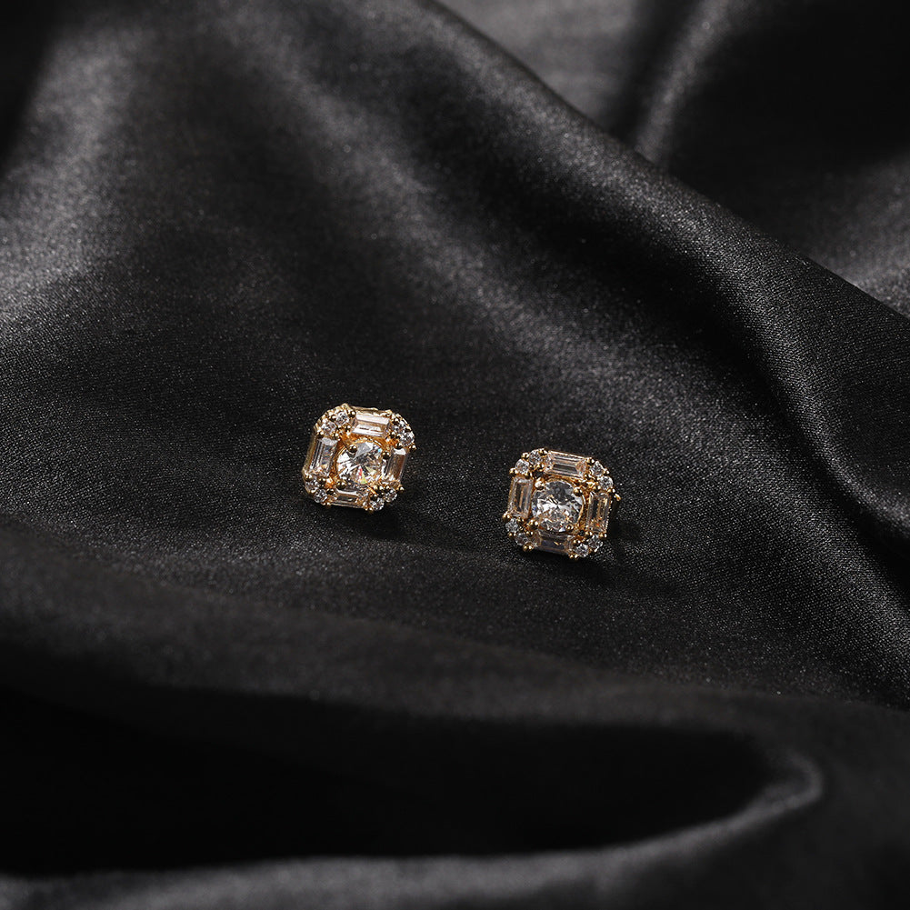 Geometric Cubic Zirconia Stud Earrings for Women in Gold or Silver Tone
