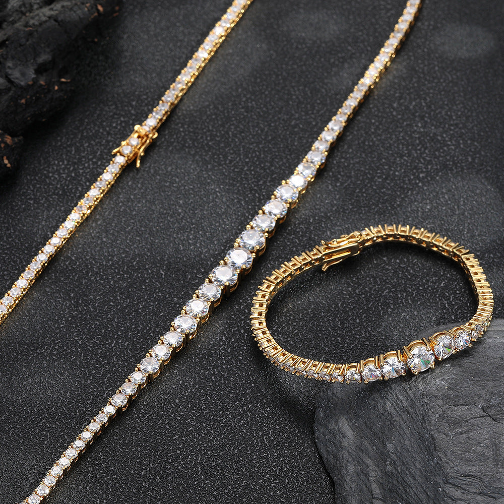 Iced Out Tennis Chain Necklace & Bracelet, Sparkling Stone Statement Chain, Unisex product image