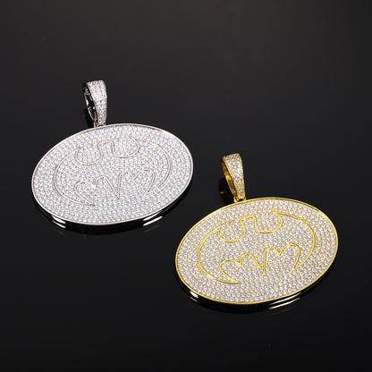 Iced Out Oval Superhero Pendant Necklace for Men Women, Copper Cubic Zirconia Hip Hop Rope Chain