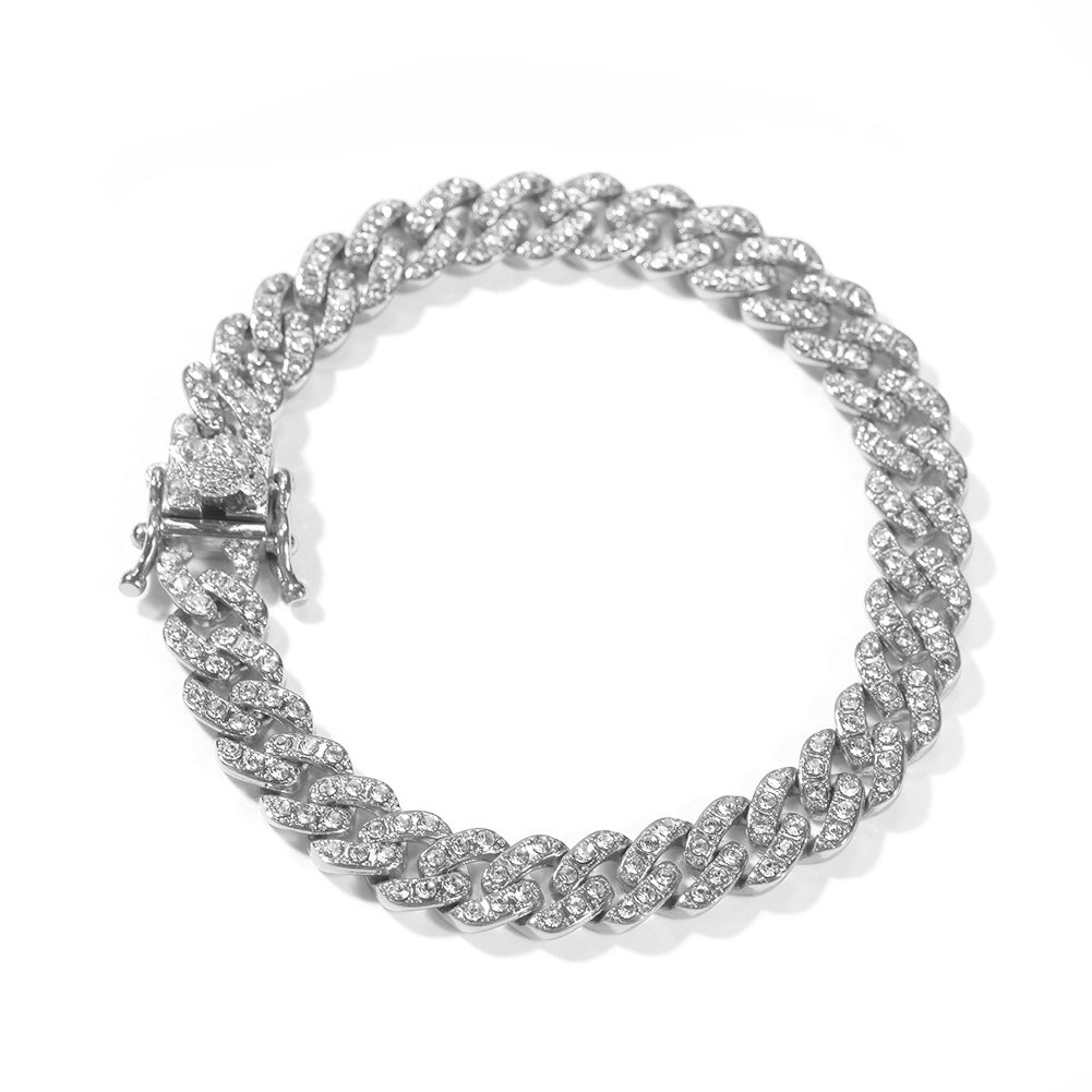 Iced Cuban Link Chain Necklace Bracelet Set for Women & Men, Gold Plated or Silver Plated Statement Chain Jewelry product image