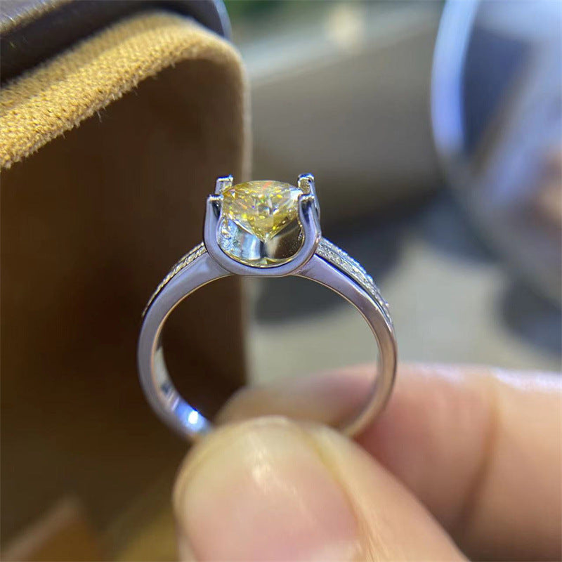 Yellow Moissanite Crown Ring Double Row Pavé Band Engagement Style Ring product image