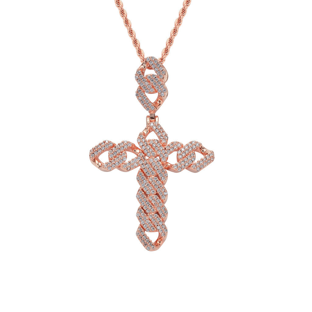Hip Hop Cross Diamond Shape Cubic Zirconia Pendant Necklace for Men and Women