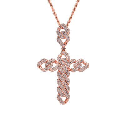 Hip Hop Cross Diamond Shape Cubic Zirconia Pendant Necklace for Men and Women