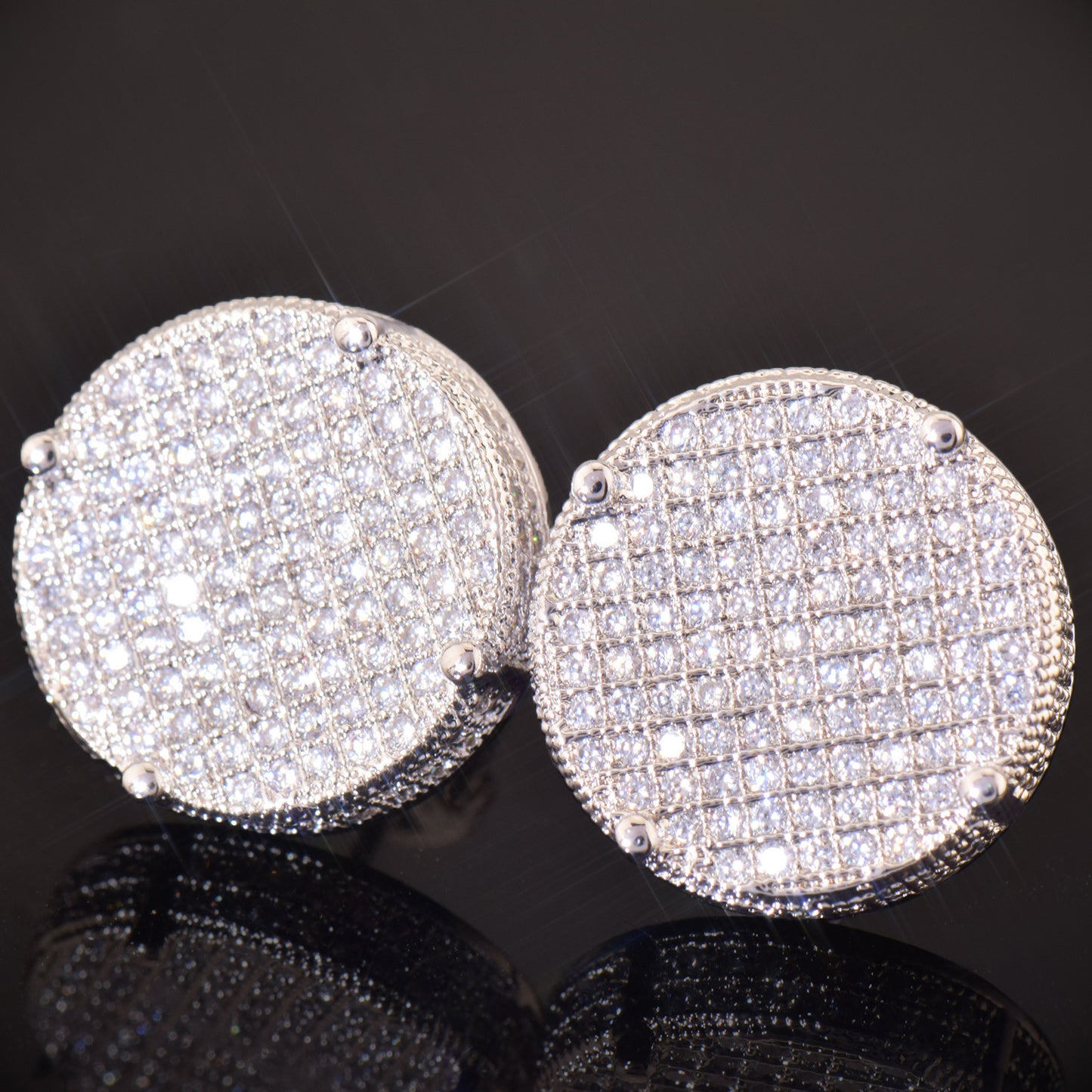 Round Iced Out Stud Earrings for Men Unisex Hip Hop Jewelry