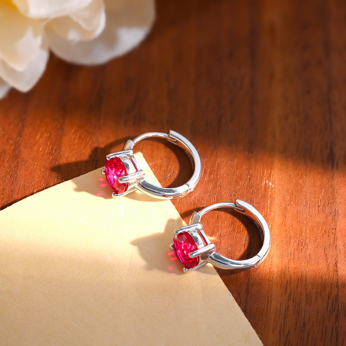 S925 Hoop Earrings for Women, Round Blue Red Stone, 18K Gold Plated product image