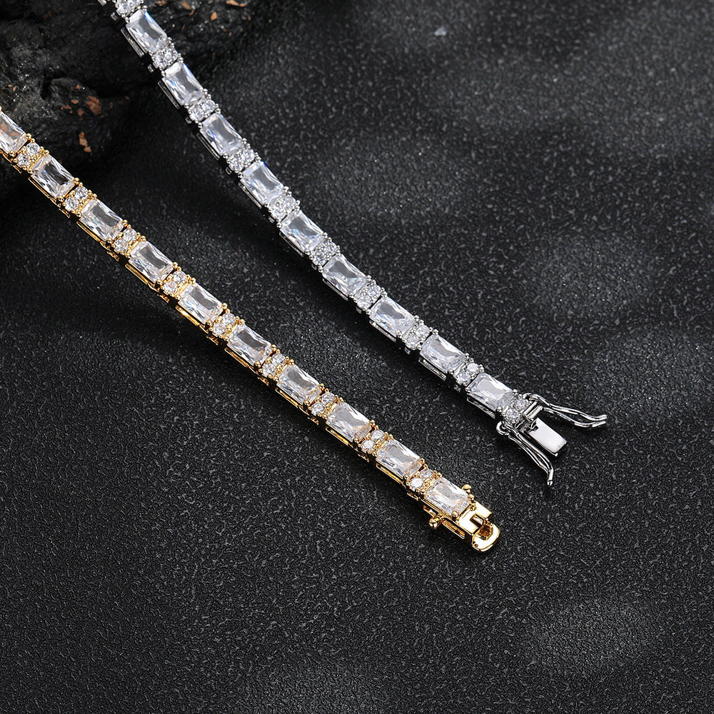 Geometric Zircon Tennis Chain Necklace, Unisex Hip Hop Link Chain, 41/46/51 cm