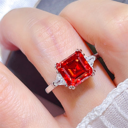 3 Carat Asscher Cut Three Stone Moissanite Ring for Women, Colored Engagement Ring, Promise Ring