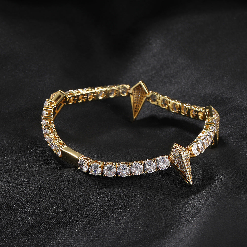 Men’s Iced Arrow Line Bracelet - Cubic Zirconia Copper Chain Bracelet in Gold, Silver, Pink, Black & Black Purple