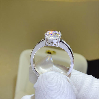 Oval Moissanite Ring with Baguette Side Stones, Vintage Style Engagement Ring for Women