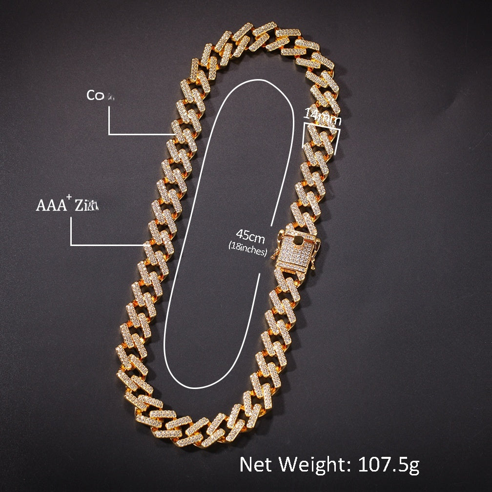 Iced Out Gold Plated Cuban Link Chain Necklace & Bracelet with Cubic Zirconia Statement Pendant-Style Design product image