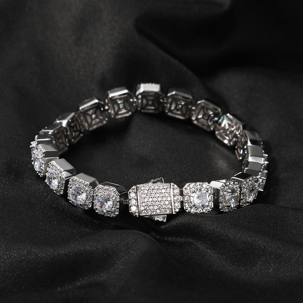 Octagonal Cubic Zirconia Hip Hop Bracelet for Women & Men - Gold Plated or Silver Plated Statement Chain
