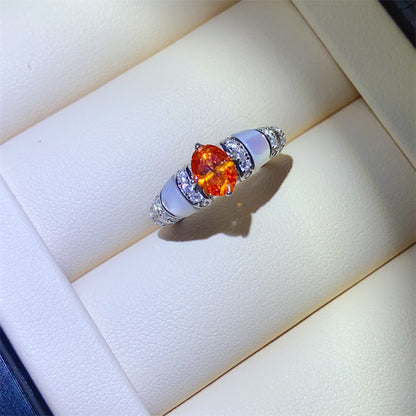 Orange Oval Moissanite Ring for Women, Pavé Accent Fashion Ring, Promise Engagement Style