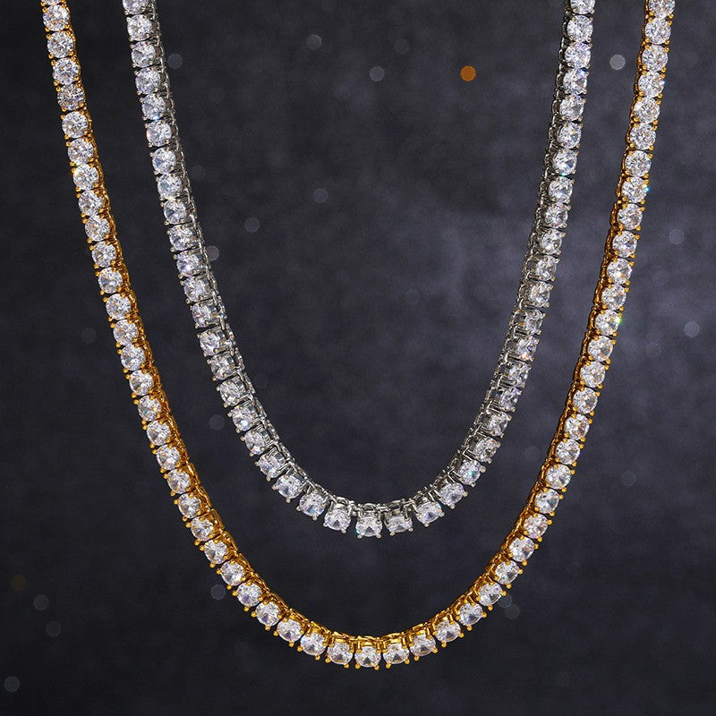 Unisex 925 Silver Moissanite Tennis Chain Necklace - Iced Out Hip Hop Round Geometric Statement Chain product image