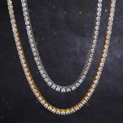 Unisex 925 Silver Moissanite Tennis Chain Necklace - Iced Out Hip Hop Round Geometric Statement Chain
