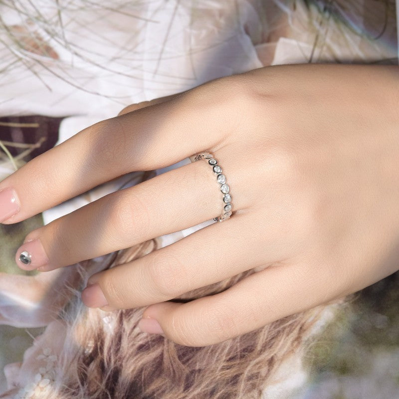 Moissanite Bubble Eternity Stack Ring for Women, Bezel Set, S925 Sterling Silver with 18K Gold Plating product image