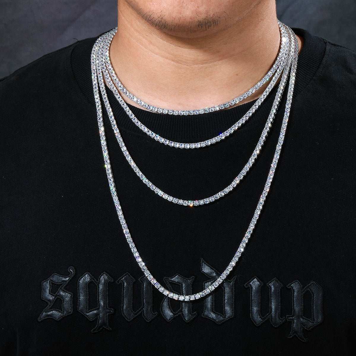 Unisex Cubic Zirconia Tennis Chain Necklace Bracelet Set in Silver Tone, Hip Hop Streetwear Chain Jewelry product image